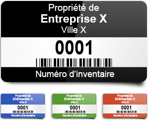 Étiquettes d’inventaire avec code-barres et numéro